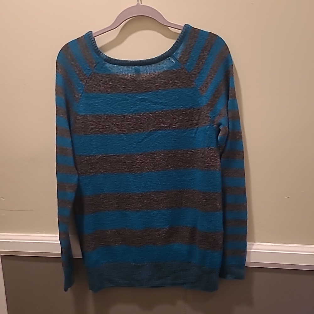 Vintage Aéropostale Womens Knit Sweater Gray/Teal XL L/S Scoop Neck - Picture 13 of 14